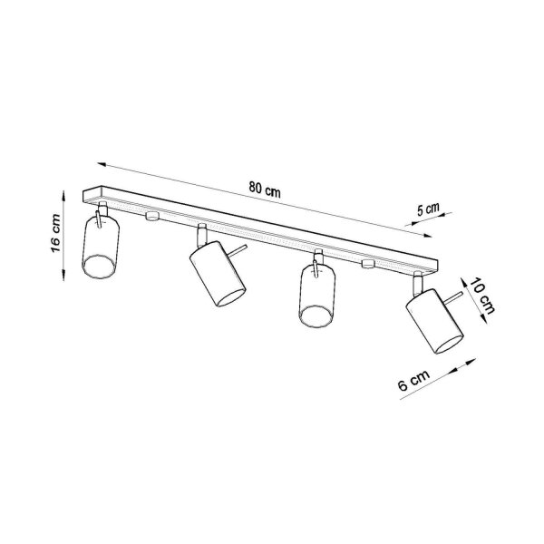 Deckenlampe verstellbar 4-flammig Stahl GU10 L:80 cm