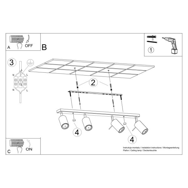 Deckenlampe verstellbar 4-flammig Stahl GU10 L:80 cm