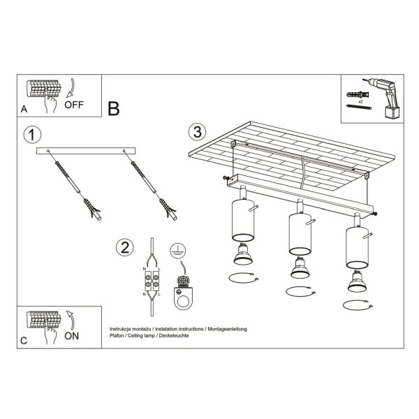 Deckenstrahler flexibel Stahl 3-flammig GU10 L:45 cm