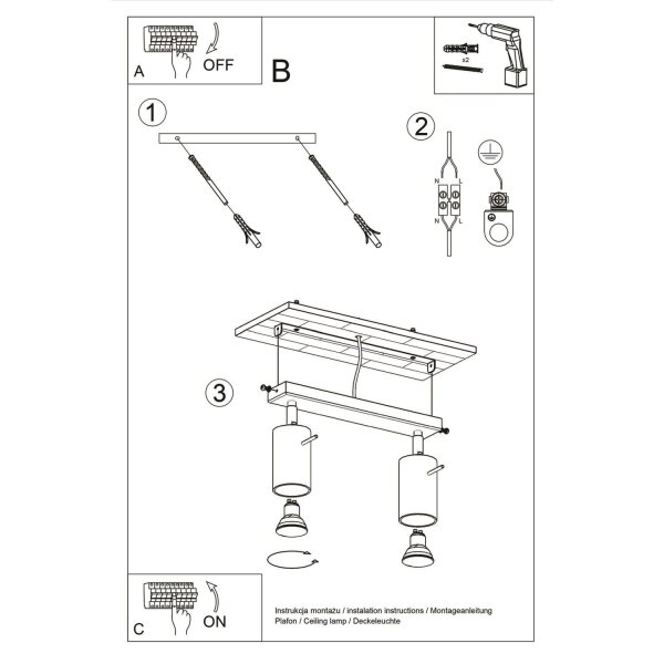Deckenspot schwenkbar Stahl 2-flammig GU10 L:30 cm