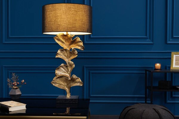 Tischlampe Marmor Metall Stoff 90 cm E27 Ginko Blätter