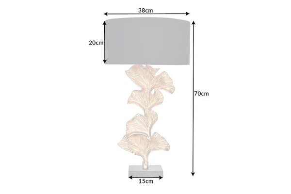 Tischlampe Marmor Metall Stoff 90 cm E27 Ginko Blätter