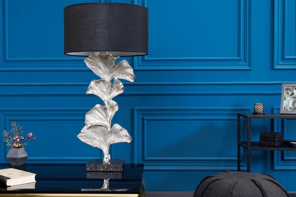 Tischlampe groß 90 cm Handarbeit in Silber Schwarz Ginko