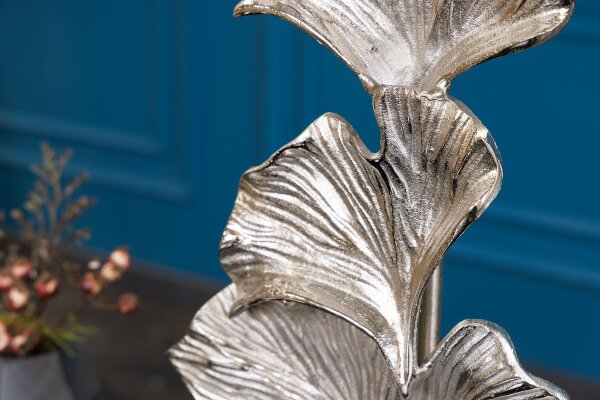 Tischlampe groß 90 cm Handarbeit in Silber Schwarz Ginko