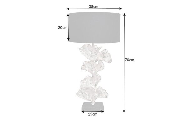 Tischlampe groß 90 cm Handarbeit in Silber Schwarz Ginko