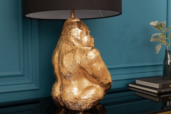 Tischlampe Gold Schwarz 60 cm Affe Metall Stoff Handarbeit