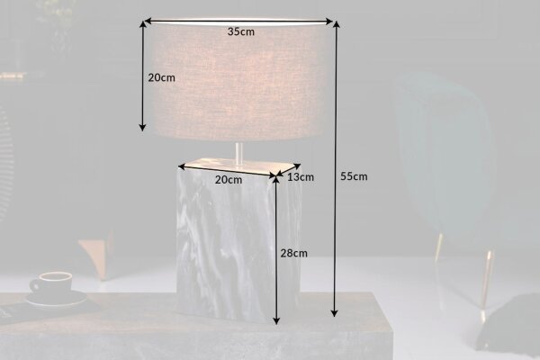 Nachttischlampe Marmor Stoff 60 cm Schwarz E27 Unikat
