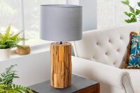 Tischleuchte Treibholz Leinen 63 cm Grau Natur E27 Unikat