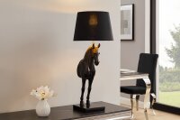 Tischlampe Schwarz Gold 75 cm hoch Pferd E27 Stoffschirm