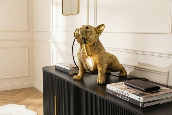 Dekolampe Tisch 35 cm lang Hund in Gold Statue für E14