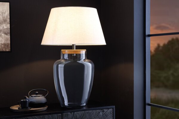 Tischlampe Glas Kork Stoff 75 cm hoch befüllbar E27