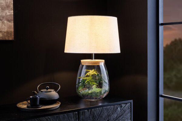 Tischleuchte Glas Kork Stoff 58 cm hoch befüllbar E27