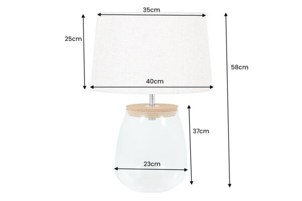 Tischleuchte Glas Kork Stoff 58 cm hoch befüllbar E27