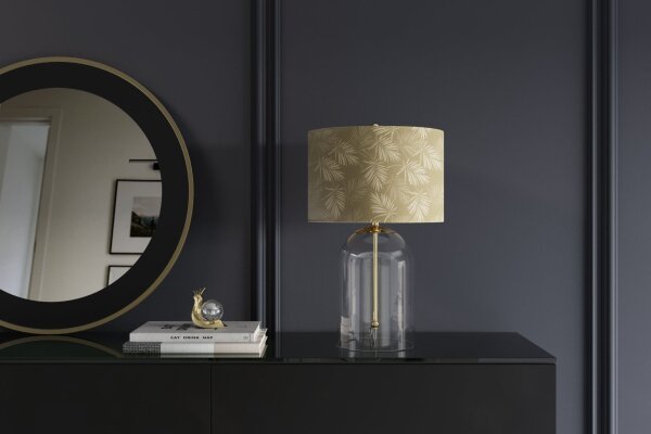 Tischlampe Glasfuß Stoffschirm 47 cm in Gold E27 MADRO