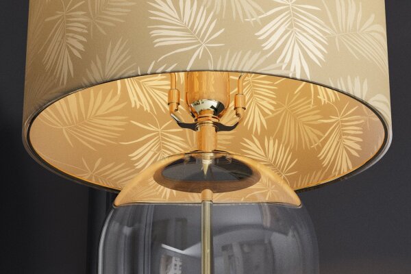 Tischlampe Glasfuß Stoffschirm 47 cm in Gold E27 MADRO