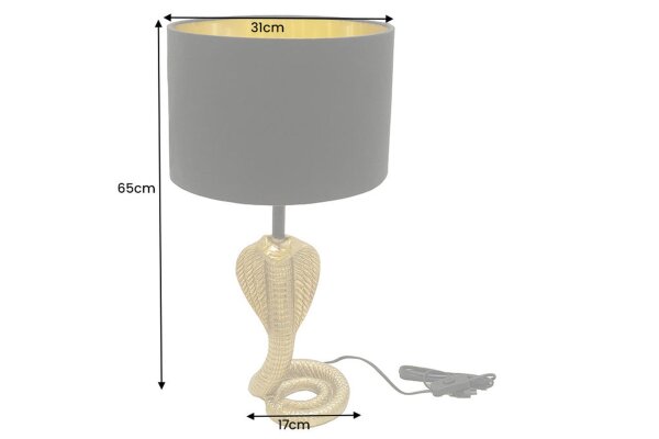 Tischleuchte Stoff Metall 65 cm Kobra in Gold Schwarz E14