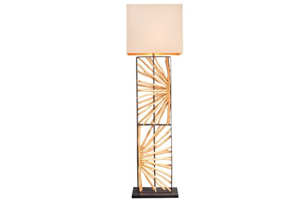 Stehlampe Holz Stoff E27 165 cm Schwarz Beige Natur Unikat