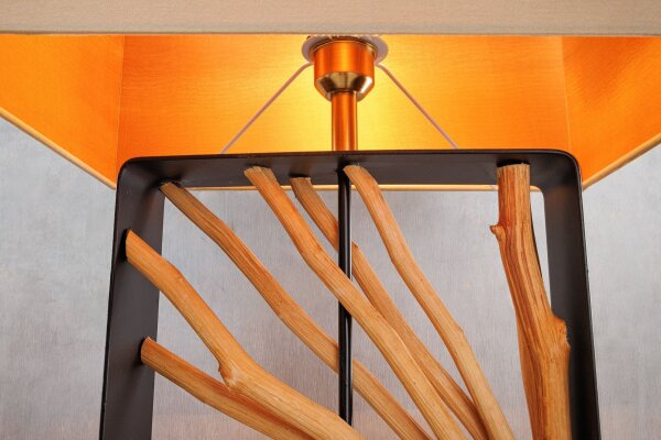 Stehlampe Holz Stoff E27 165 cm Schwarz Beige Natur Unikat