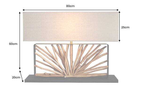 Tischleuchte Holz Stoff 80 cm breit groß Unikat Handarbeit