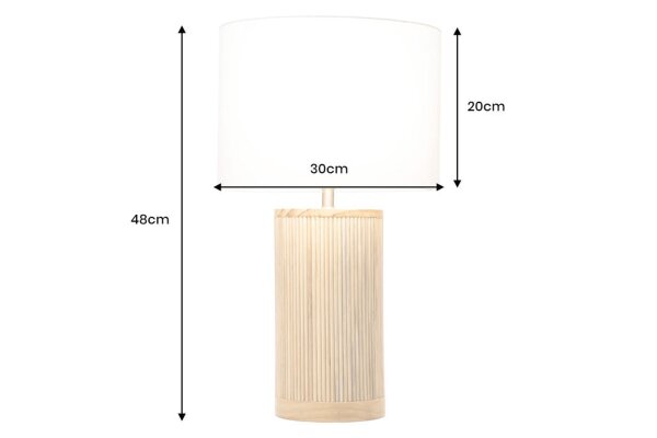 Tischlampe Holz Stoff 48 cm hoch Natur Weiß E27 Unikat