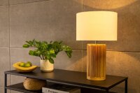 Tischlampe Holz Stoff 48 cm hoch Natur Weiß E27 Unikat