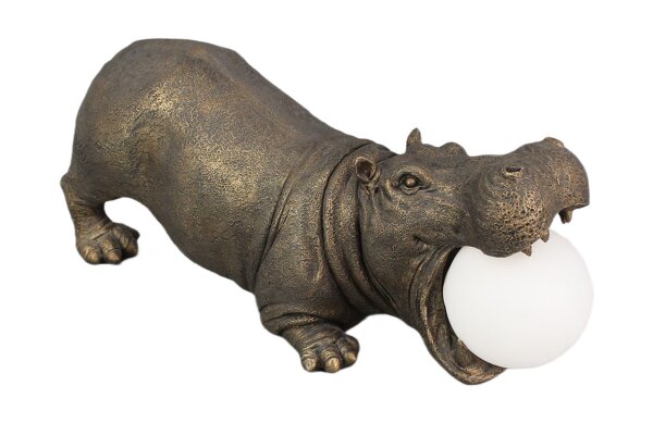 Tischlampe Statue Nilpferd 44,5 cm Schwarz Weiß Kugelschirm