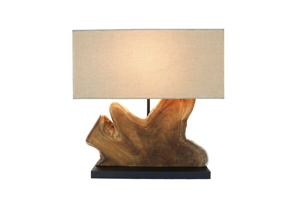 Tischlampe Holz Stoff E27 50 cm Modern Unikat Baumscheibe