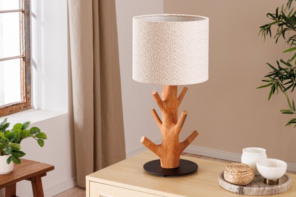 Nachttischlampe Holz Stoff 58 cm hoch E27 Modern Unikat