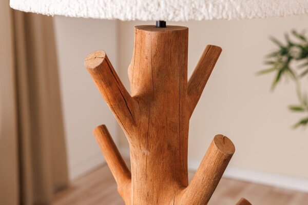 Nachttischlampe Holz Stoff 58 cm hoch E27 Modern Unikat