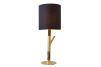 Tischleuchte Holz Stoff 74 cm hoch E27 in Gold Schwarz Natur