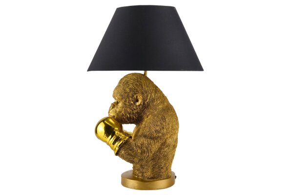 Tischleuchte Gold Schwarz 55 cm Affe Polyresin Stoff E27