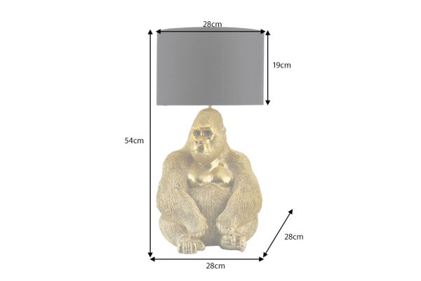 Tischleuchte Stoff Polyresin 54 cm Gorilla in Gold Schwarz E27