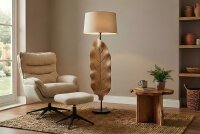 Stehlampe Holz Stoff 131 cm hoch Natur Beige Modern E27