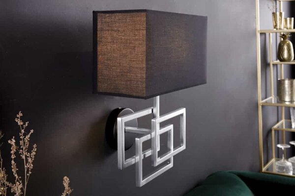 Wandlampe Metall Stoff 44 cm hoch in Silber Schwarz E27