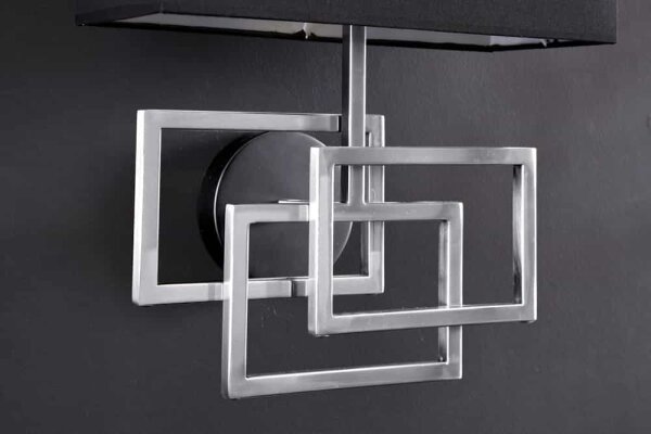 Wandlampe Metall Stoff 44 cm hoch in Silber Schwarz E27