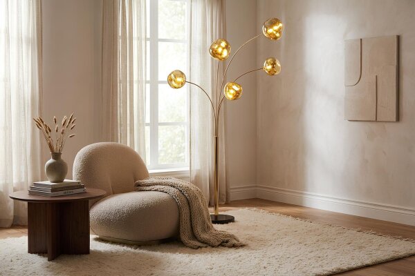 Stehlampe 202 cm hoch 5x G9 in Schwarz Gold Modern