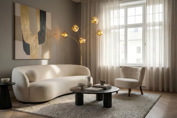 Stehlampe 202 cm hoch 5x G9 in Schwarz Gold Modern