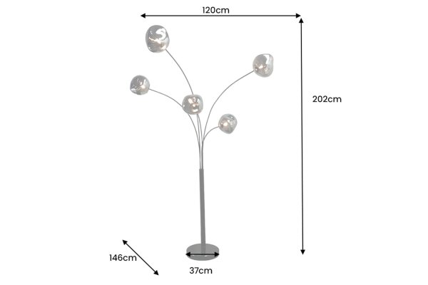 Stehlampe 202 cm hoch 5x G9 in Schwarz Gold Modern