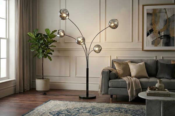 Stehleuchte groß 202 cm Metall 5x G9 in Silber Grau Modern