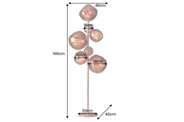 Stehleuchte Glas Metall 168 cm hoch in Kupfer G9 Modern