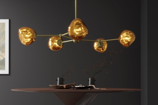 Pendelleuchte Metall Glas L: 91 cm in Gold Modern 5x G9