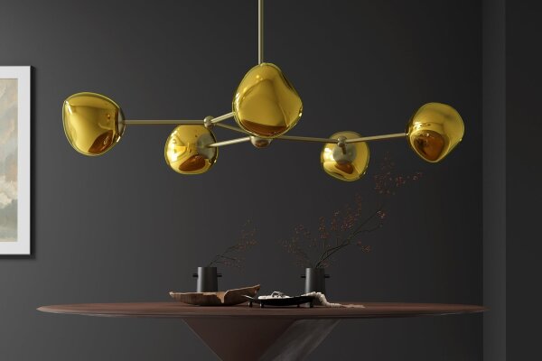 Pendelleuchte Metall Glas L: 91 cm in Gold Modern 5x G9