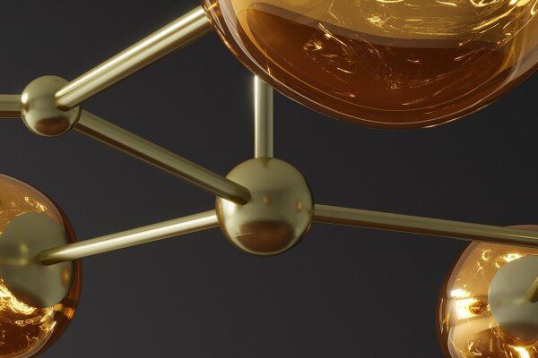 Pendelleuchte Metall Glas L: 91 cm in Gold Modern 5x G9