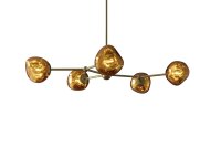Pendelleuchte Metall Glas L: 91 cm in Gold Modern 5x G9