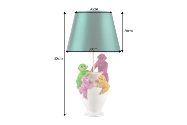 Tischlampe Bunt 55 cm hoch E27 Affen Polyresin Stoff
