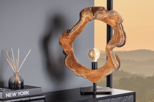 Tischleuchte Teakholz Baumscheibe Unikat 43 cm Modern