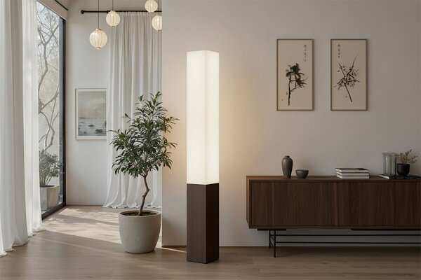 Stehlampe Stoff Holz 160 cm Braun Weiß 2-flammig E27