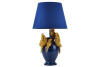 Nachttischlampe Blau Gold 55 cm in E27 Handarbeit Papageien