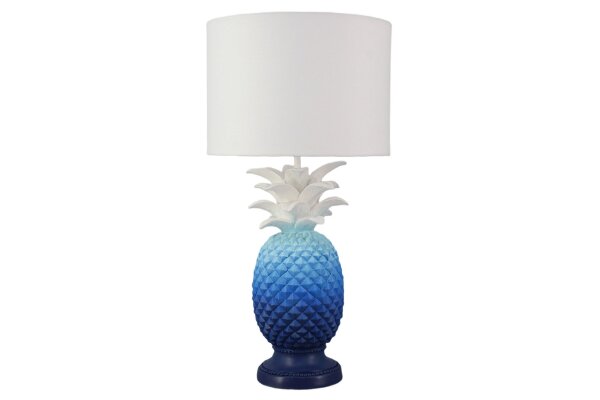 Tischlampe Weiß Blau E27 47 cm Ananas Handarbeit