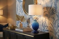Tischlampe Weiß Blau E27 47 cm Ananas Handarbeit
